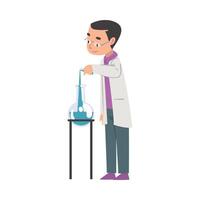 Male Chemist Doing Experiment, Scientist or Student Character Working at Medical or Researching Laboratory Cartoon Style Illustration vector