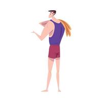 Man in Underwear Standing with Towel on his Shoulder, Daily Routine Hygienic Procedure Cartoon Illustration vector