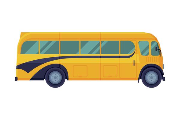 Retro School Bus, Side View, Back to School Concept, Students Transportation Vehicle Flat Illustration