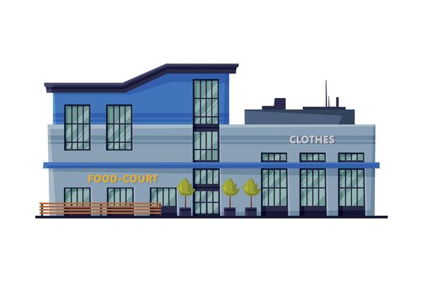 Facade of Shopping Mall Commercial Building, Modern Retail Store or Supermarket, Urban Architecture Design Element Flat Illustration