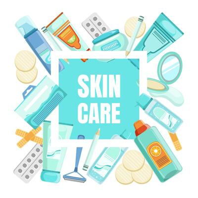 Skin Care Banner Template, Beauty Cosmetic Products Square Frame Illustration
