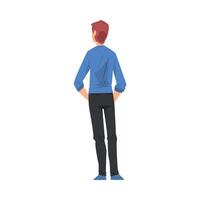 Back View of Guy Standing with Hands in his Pockets, Young Man Viewed from Behind Wearing Casual Clothes and Looking at Something Cartoon Style Illustration vector