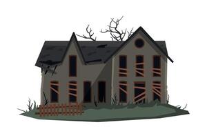 Scary Mansion, Abandoned Two Storey House Building with Boarded Up Windows Illustration on White Background vector