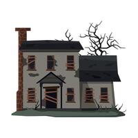 Scary Mansion, Abandoned Two Storey House Building with Boarded Up Windows and Creepy Trees Illustration on White Background vector