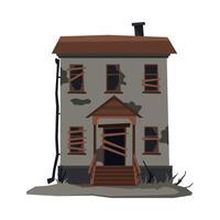 Scary House, Abandoned Two Storey Building with Boarded Up Windows Illustration on White Background vector
