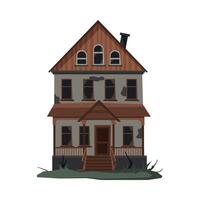 Scary Abandoned House, Halloween Haunted Two Storey Building with Broken Windows Illustration on White Background vector