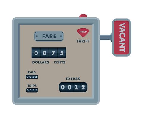 Taximeter Device Calculating Equipment, Taxi Car Measurement Appliance Illustration on White Background