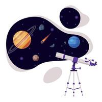 Artificial Space Satellite and Solar System Planets, Space Industry Exploration Concept Themed Illustration Background vector