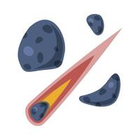 Falling Meteors, Asteroids or Comets Flat Style Illustration on White Background vector