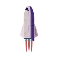 Spaceship, Space Rocket Launch, Astronautics and Space Exploration Technology Flat Style Illustration on White Background vector
