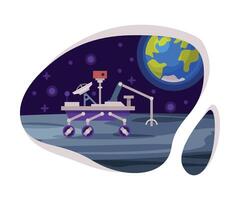 Space Rover on Moon Surface Scene, Robotic Autonomous Vehicle, Space Industry Exploration Concept Themed Illustration Background vector