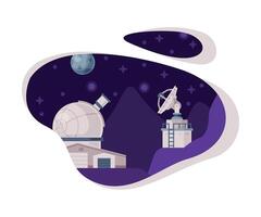 Observatory Building in Mountains, Explore and Observe Galaxy Technologies, Space Industry Exploration Concept Themed Illustration Background vector