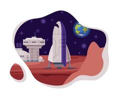 Colonization of Planet Scene, Science Station and Spaceship, Cosmos Industry Exploration Concept Themed Illustration Background vector