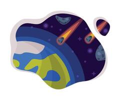Falling Meteors, Asteroids or Comets Flying towards the Earth Scene Themed Illustration Background vector