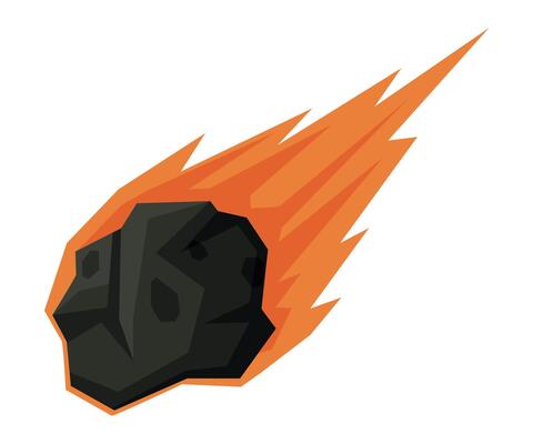 Flying Flaming Meteorite, Space, Cosmos Exploration Theme Flat Illustration on White Background