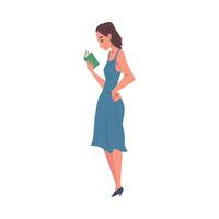 Side View of Girl Reading Book while Standing, Female Student Character Studying or Preparing for Exam, Book Lover, Reader Cartoon Style Illustration vector