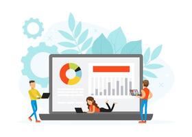 Tiny People Working with Laptop Computers, Freelance, E-learning Concept Flat Illustration vector