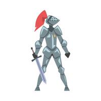 Medieval Knight, Chivalry Warrior Character in Full Metal Body Armor with Shield and Sword Cartoon Style Illustration Isolated on White Background vector