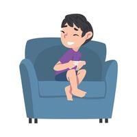 Smiling Boy Sitting on Armchair with Joystick, Teenage Kid Playing Computer Game Cartoon Style Illustration vector
