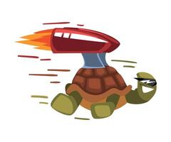 Fast Turtle, Funny Animal Cartoon Character with Turbo Speed Booster and Fire Illustration on White Background. vector