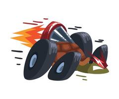 Fast Turtle on Wheels, Tortoise Animal Cartoon Character with Turbo Speed Booster and Fire Illustration on White Background vector
