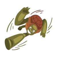 Fast Funny Turtle Running, Tortoise Animal Cartoon Character Speed Leader Illustration on White Background vector