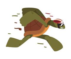 Fast Turtle in Helmet, Funny Tortoise Animal Cartoon Character Running on its Hind Legs Illustration on White Background vector