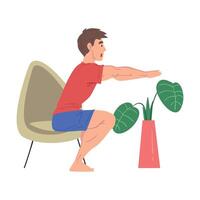 Man Doing Morning Workout at Home, Physical Activity and Healthy Lifestyle Concept, Stay Home, Keep Fit and Positive Cartoon Style Illustration vector