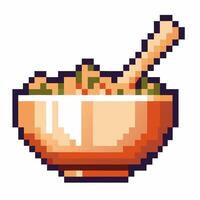 retro pixel art bowl with spoon and vegetable mix digital art depicting classic gaming graphics vector