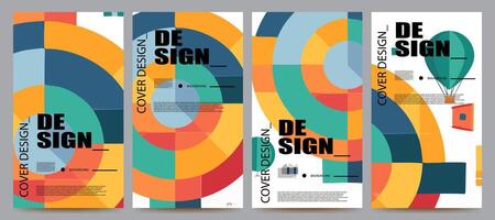 trendy abstract geometric background poster set vector