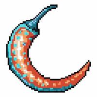 Pixel art orange and blue crescent shaped object, retro digital design vector