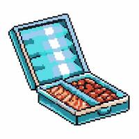 Pixel art open box of cigars and matches, retro digital illustration vector