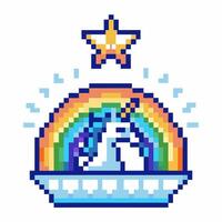 Pixel unicorn with crown and rainbow in pixel art vector