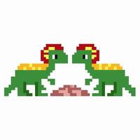 Pixelated dinosaurs facing each other nostalgic retro game creatures in vibrant colors vector