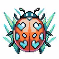 pixel art ladybug with vibrant wings colorful digital bug design, retro game illustration vector
