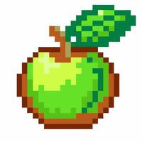 pixel art green apple with leaf, retro 8 bit design, vibrant digital illustration, nostalgic gaming vector