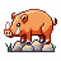 Pixel art boar standing on rock platform in retro game vector