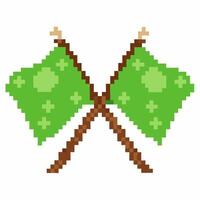 pixel art green flags crossed retro gaming icon, vintage digital graphics, 8 bit decor vector