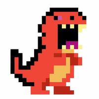 pixelated t rex illustration, retro game icon, red dinosaur with open mouth and pixels background vector