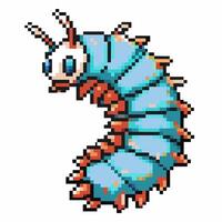 colorful pixel art caterpillar character with expressive eyes and segmented body retro game with blue and red details vector