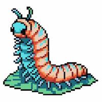 pixel art centipede colorful retro insect on green patch vintage gaming design, vibrant graphics vector