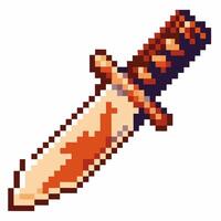 Pixelated dagger icon retro gaming weapon, vintage game style, pixel art design vector