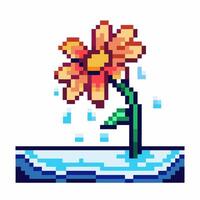 pixelated flower in vibrant colors, digital illustration retro block art with blooming petals, artistic design vector