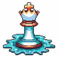 pixel art chess king on ripple effect board, strategy and leadership concept vector