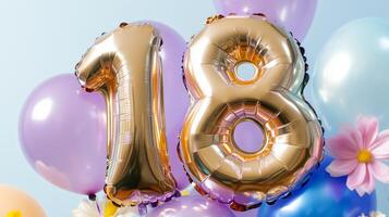 Number 18 balloons on a blue background photo