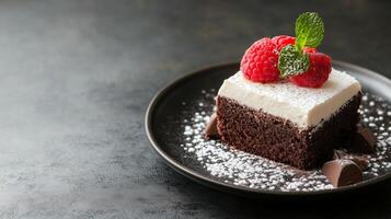 Chocolate dessert on dark background, copy space photo