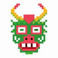 pixelated dragon face in vibrant colors, digital art retro 8 bit mythical creature illustration, playful and creative design vector
