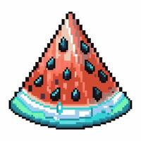 Pixel art watermelon slice with seeds bright, colorful digital retro texture vector