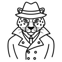 leopard detective wearing fedora and trench coat animal illustration with classic noir theme vector