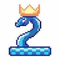 Pixel art blue snake with crown on number two base vector
